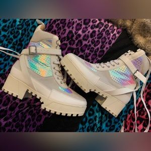 Iridescent combat boots size 7 NWOT